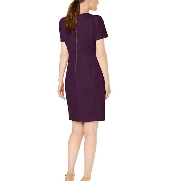 Calvin Klein | Burgundy Suede Tulip Sleeve Dress - Picture 3 of 8